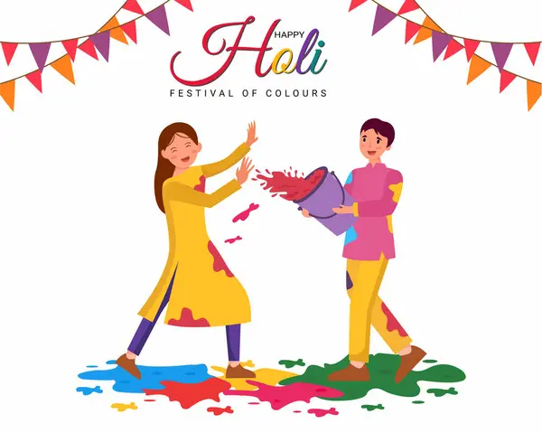 stock vector Peoples playing Holi with gulal and pichkari celebrating Happy holi festival of colours