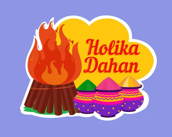 stock vector Holika dahan with colorful gulal pot hindu festival burning of holika