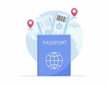 Biletli pasaport uluslararası belge düz vektör illüstrasyonu