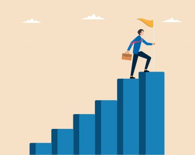 İşadamı bir sonraki hedefe ulaşmak için yükseliş grafiğini çizdi