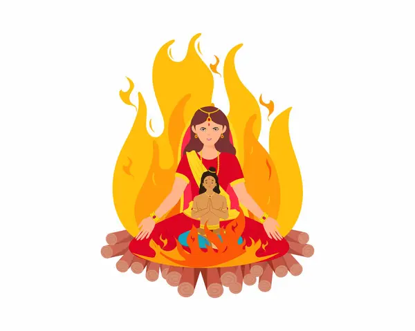 stock vector Burning of Holika Indian festival happy Holika Dahan design banner