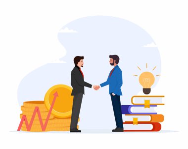 İş adamları, şirket vektör illüstrasyonuna yatırım yaparak fikir alışverişinde bulunuyorlar.