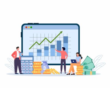 İş ekibi analizi ve büyüme veri analizi araştırma işi finansal planlama vektör çizimi.