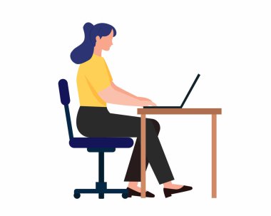 Ev ofisinden Diz üstü bilgisayarlı Vektör illüstrasyonunda Çalışan Serbest Kadınlar