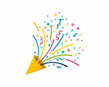 Yeni yıl konfetileri ve Noel kutlaması illüstrasyonuyla patlayan parti meraklısı