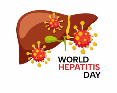 Sağlıksız karaciğer ve virüslerle dolu dünya Hepatit Günü kampanyası posteri