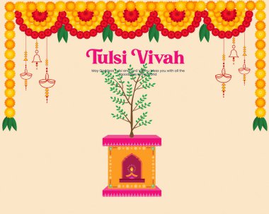 Güzel tulsi vivah Hindu festivali afişi size mutlu bir Tulsi Vivah diliyor.