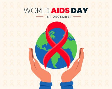 Dünya AIDS Günü, kırmızı kurdele ile toprağı tutarken poster için farkındalık tasarımı yapıyor.