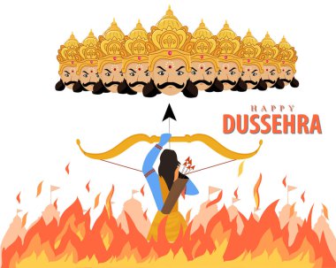 Lord Rama 'nın Dussehra' da Ravana 'yı öldürmesi Vijayadashami ve Navratri' nin Hint afişi..