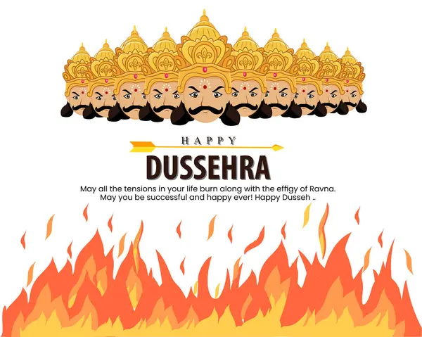 Lord Ram yaylı okla Dussehra 'da Ravana' yı öldürdü. Mutlu Vijayadashami ve Navratri Hint festivali posteri..