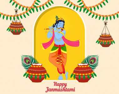 Mutlu Janmashtami festivali, Lord Krishna Bansuri bile handi 'yi oynuyor.