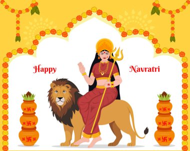 Mutlu Navratri tanrılığı Durga in happy durga puja subh navratri Indian festival çelenk tasarımı