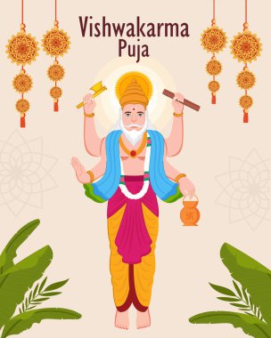 Hindu God Vishwakarma puja indian festival garland leaf decoration. clipart