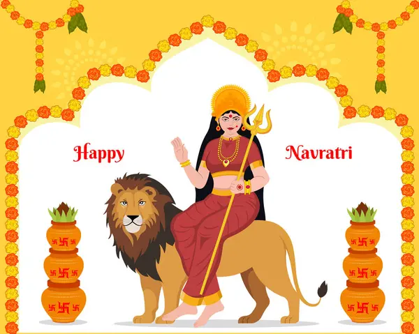 Mutlu Navratri tanrılığı Durga in happy durga puja subh navratri Indian festival çelenk tasarımı
