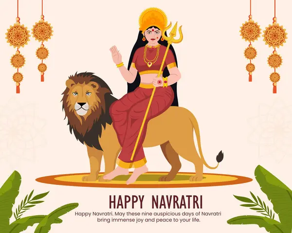 Durga puja subh navratri çelenk dekorasyonuyla Hint tanrısı Durga