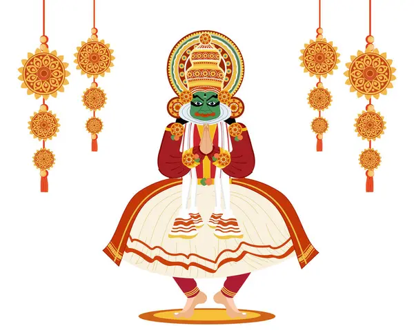 stock vector kathakali dancer in traditional costume kerala festival onam garland decoration