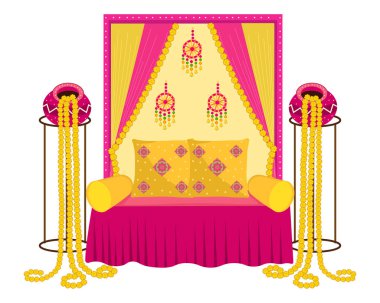 indian wedding floral backdrop decoration for haldi mehendi sangeet festival ceremony clipart