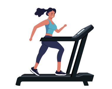 Koşu bandında koşan kadın iç mekan idman motivasyon vektörü çizimi