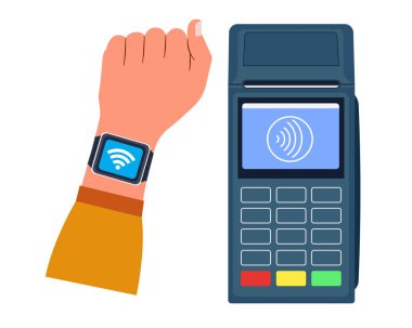 Akıllı saat dijital aktarım vektör çizimi ile kablosuz ödemeler