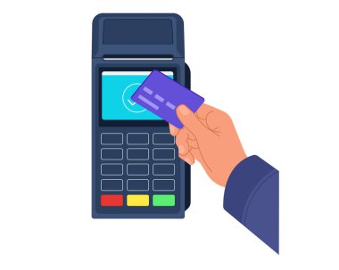 Kredi kartı ve POS terminali ile irtibatsız ödemenin vektör çizimi