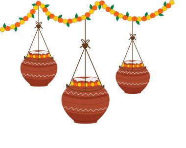 Dahi Handi 'yi Shree Krishna Janmashtami festivali için asıyorum. Çiçek vektör çizimi tasarımı ile dekoratif.