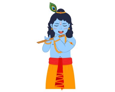 Krishna Janmashtami festivali için flüt çalan şirin Krishna 'nın resmi.