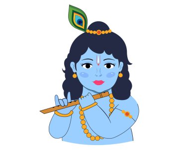 Lord Krishna flüt bansuri çalıyor. Mutlu janmashtami geleneksel Hint vektör illüstrasyonu festivali.