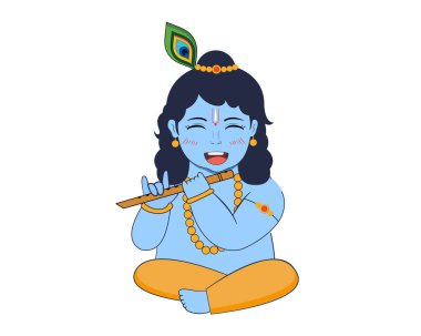 bal Lord Krishna flüt çalıyor mutlu krishna janmashtami ve hatta handi hindu festivali