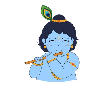 Krishna Janmashtami festivali için flüt çalan şirin Krishna 'nın resmi.