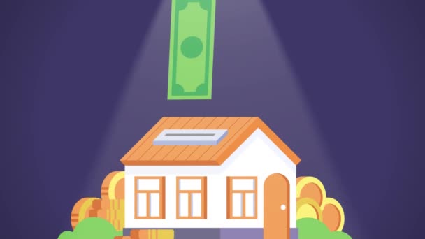 Ahorro Dinero Pago Animación Concepto Préstamo Hipotecario — Vídeos de Stock