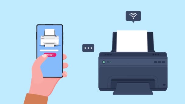 Impresión Documentos Con Teléfono Inteligente Con Ayuda Una Impresora Inalámbrica — Vídeo de stock