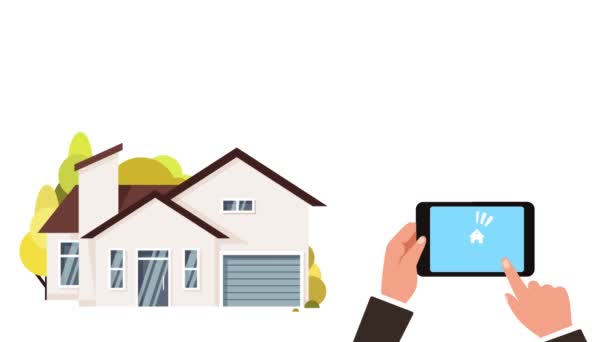 Smart Home Animation Zeigt Fernsteuerung Des Hauses Mit Smartphone — Stockvideo