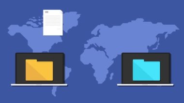Dünya haritası üzerinde bir laptoptan diğerine veri transferi