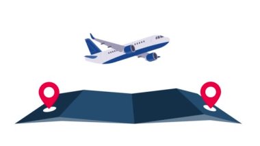 Bir harita animasyonunda Kaynaktan İstikamete Uçak Yolculuğu