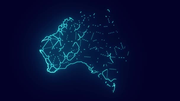 Karta Över Australien Futuristiska Polygon Mesh Högteknologisk Kommunikation Med Glödande — Stockvideo