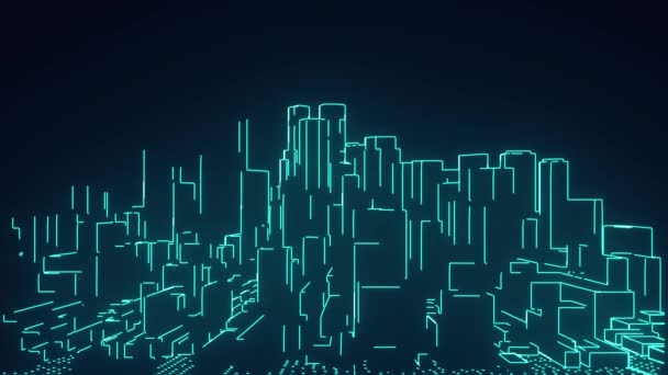 Paisaje Urbano Edificios Iluminados Rascacielos Tecnología Animación Fondo — Vídeos de Stock