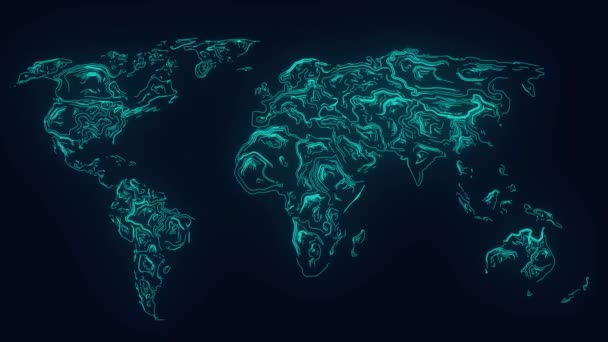 Mapa Świata Animacja Mapy Terenu Topograficznego — Wideo stockowe