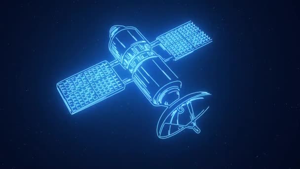 Uzay Animasyonunda Fütürist Işıltıya Sahip Uydu — Stok video