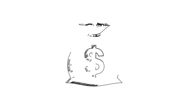 Bolsa Dinero Negocio Finanzas Pizarra Blanca Doodle Animación — Vídeo de stock