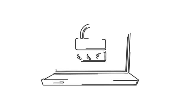 Güvenli Asma Kilit Şifreleme Dizüstü Bilgisayarı Hackerların Siber Güvenlik Animasyonundan — Stok video