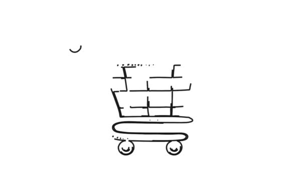 Online Shopping Cart Venta Pizarra Blanca Doodle Animación — Vídeo de stock
