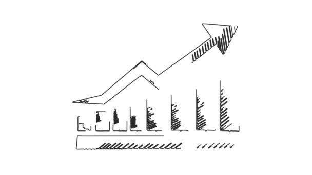 アローホワイトボードアニメーションによるビジネス成長グラフ — ストック動画