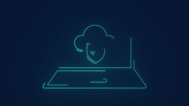 Laptop Cloud Bezpieczny Dostęp Plików Użytkowników Animacja Bezpieczeństwa Internetu — Wideo stockowe