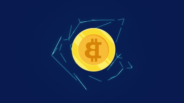 Bitcoin Criptomoneda Red Monedas Digitales Animación Intercambio Divisas — Vídeo de stock