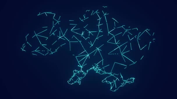 Ukrajina Země Mapa Geografické Propojení Komunikační Technologie Animace — Stock video