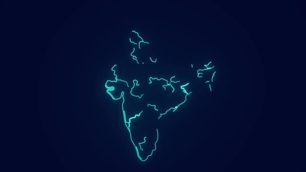 Hindistan Haritası Eyaletlerin Bölgesinin Fütüristik Neon Animasyonuna Sahip — Stok video