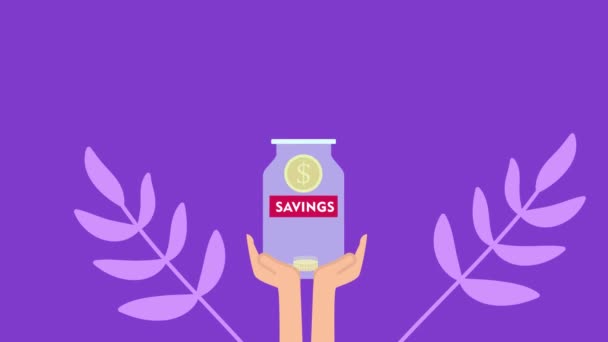 Saving Dollar Coin Money Glass Jar Finance Concept Animation — Stock Video