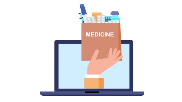 Παράδοση Φαρμάκων Online Παραγγελία Από Φαρμακείο Κατάστημα App Ecommerce Animation — Αρχείο Βίντεο