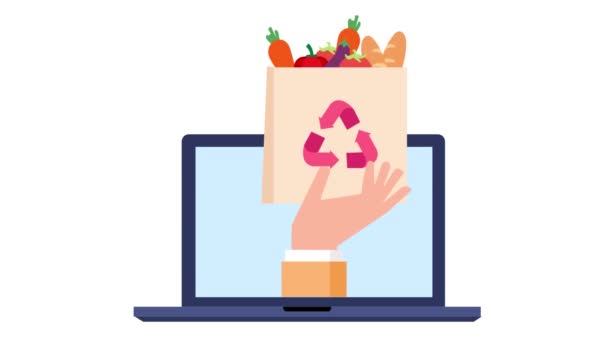 Élelmiszerek Házhozszállítás Lépésről Lépésre Megrendelés Élelmiszer Online Animáció — Stock videók