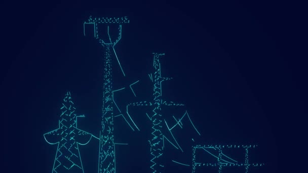 電気アニメーションを生成する高圧電力送電網 — ストック動画
